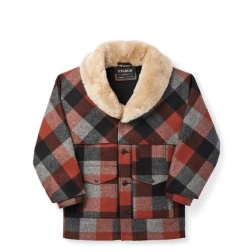 NWT~ Filson Lined Mackinaw Wool Packet Coat~Blk/Char/Rust Buffalo Check ~ Medium